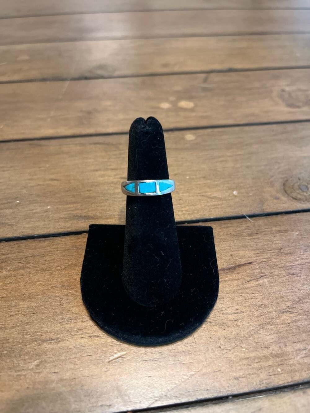 Vintage Native American Sterling Silver Turquoise Inlay Ring, Size 5.5